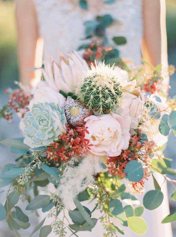 bouquet fleurs mariée cactus plante grasse